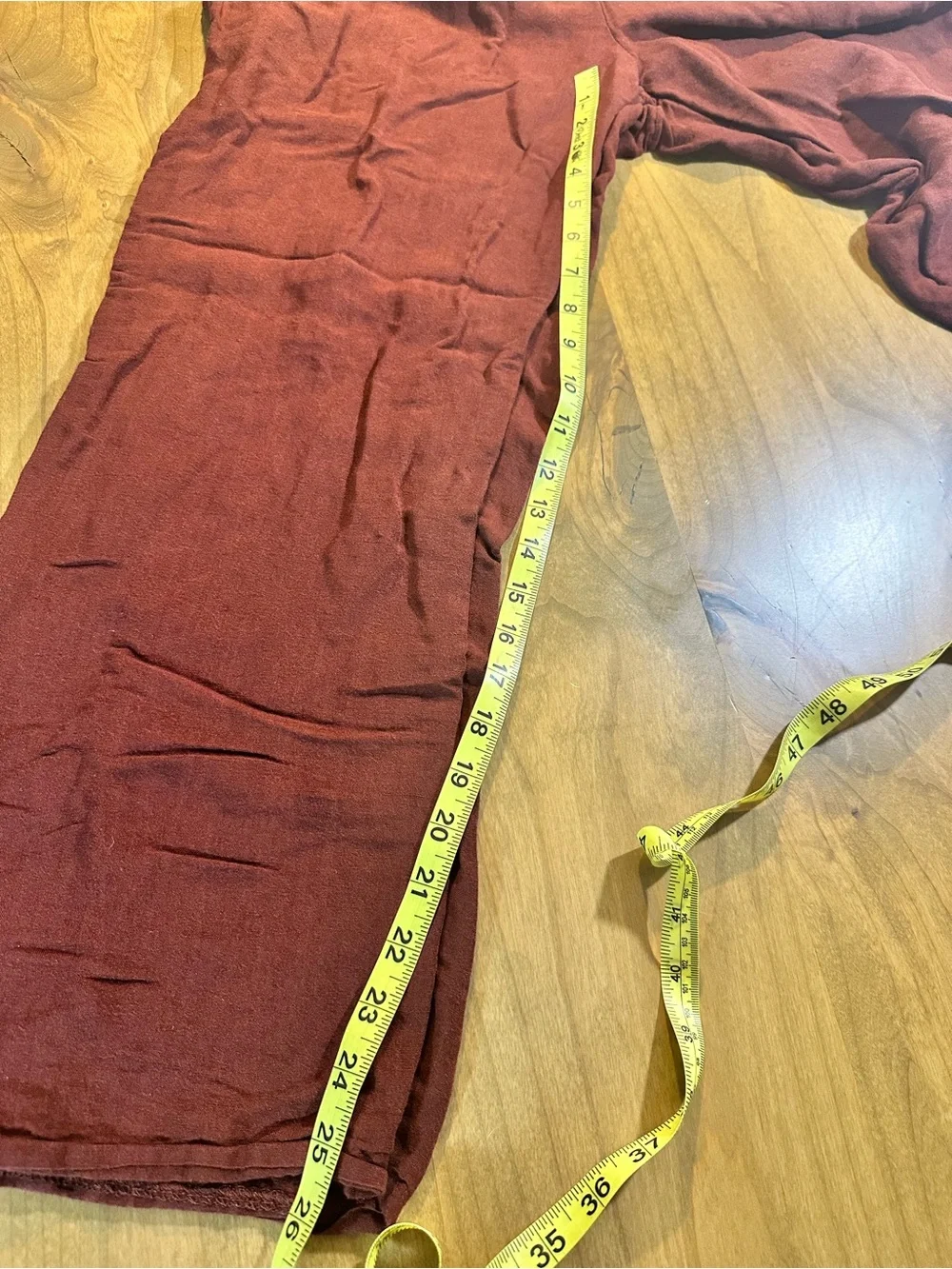 H&M Linen Blend Wide Leg Pull On Pants Burgundy Medium Elastic Waist Pockets